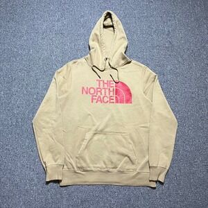 The North Face Hoodie Size Medium Tan Red Logo Pullover Sweatshirt Mens